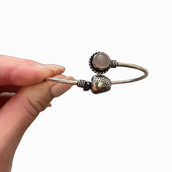 Pink Rose Quartz Silver Bangle Cuff Bracelet - Picture 2 of 2
